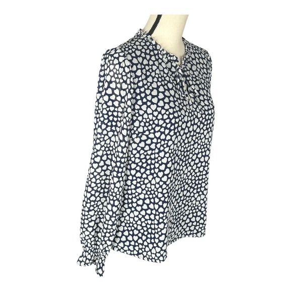 J.CREW Womens Size M White Navy Blue Pintuck Heart Print Popover Blouse Top - Picture 3 of 15